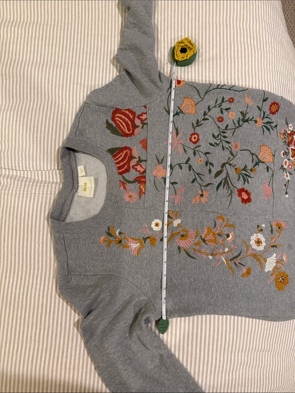 Anthropologie Embroidered Floral Crewneck Sweatshirt - Gray - Picture 9 of 9